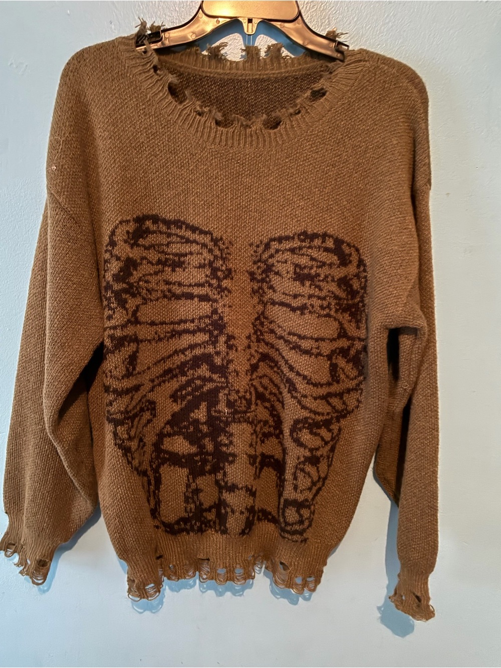Women’s Distressed Brown Ribcage Graphic Crewneck Sweater